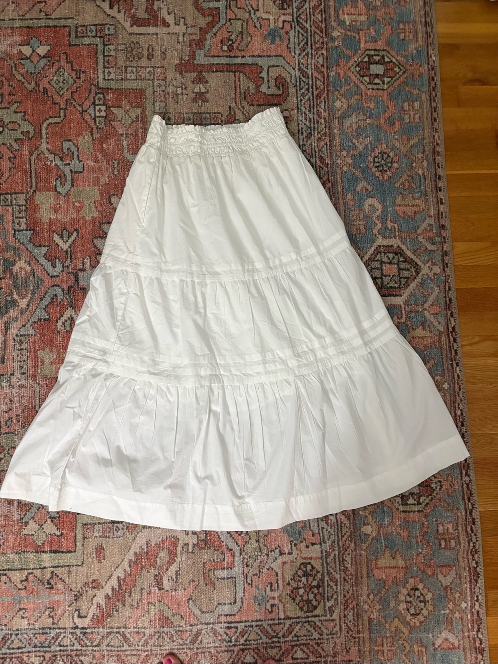 Quince White Tiered Cotton Poplin Maxi Skirt